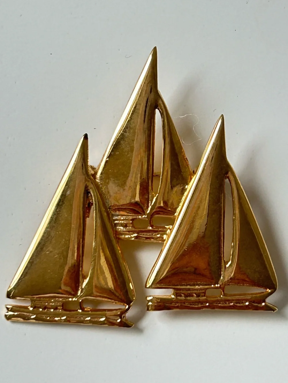 Vintage Flamingo and Sailboat Brooch 2pc Set